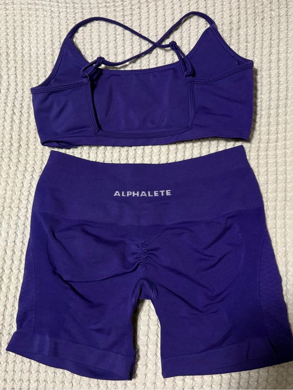 Alphalete Purple Seamless Sports Bra & High-Waist Shorts Set (Never Worn) - Picture 5 of 6